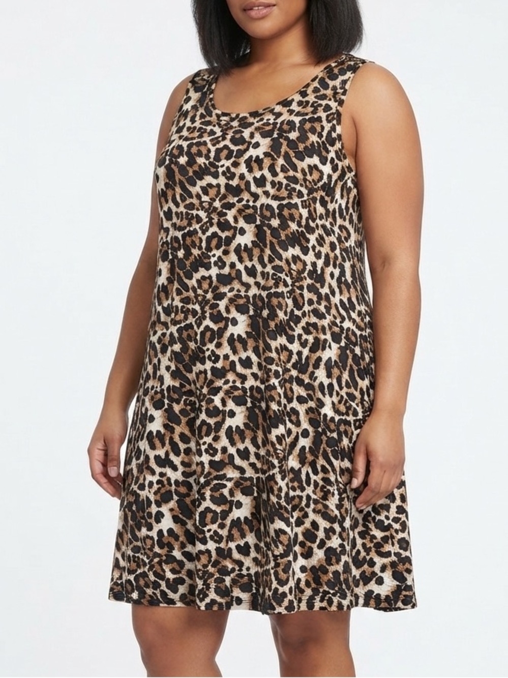 Bishuige Sleeveless Leopard Print Swing Dress - Brown Black Cream 3XL
